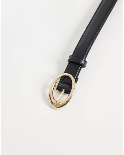 Mango Gray Faux Leather Slim Belt With Oval Buckle