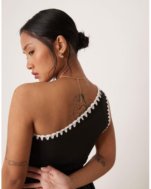 black crochet one shoulder dress Black Crochet Midi Dress - One-Shoulder Dress - Bodysuit Dress