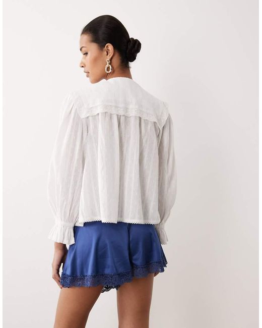 Nobody's Child White Eloise Cotton Rich Oversized Embroidered Collar Blouse