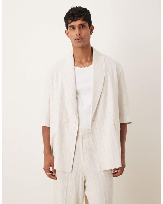 ASOS Natural Linen Mix Slouchy Oversized Suit Jacket for men