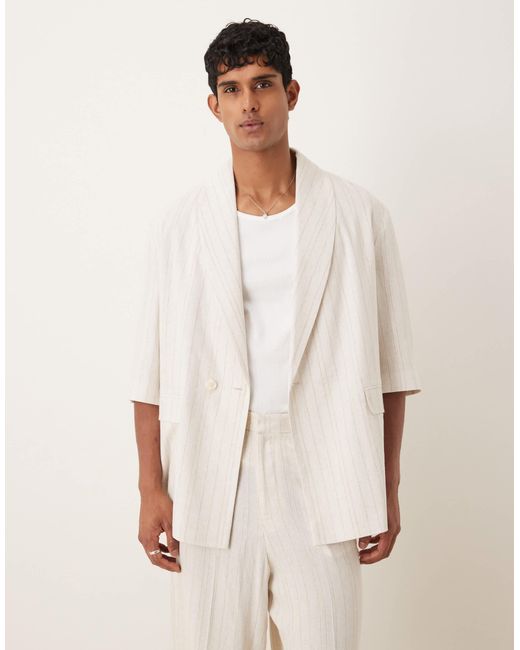 ASOS – lockere oversize-anzugjacke aus leinenmix in Natural für Herren