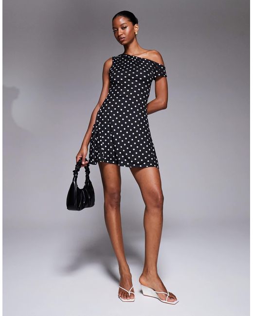 Kaiia Blue Exclusive Double Layered Slinky Mesh Off Shoulder Skater Mini Dress