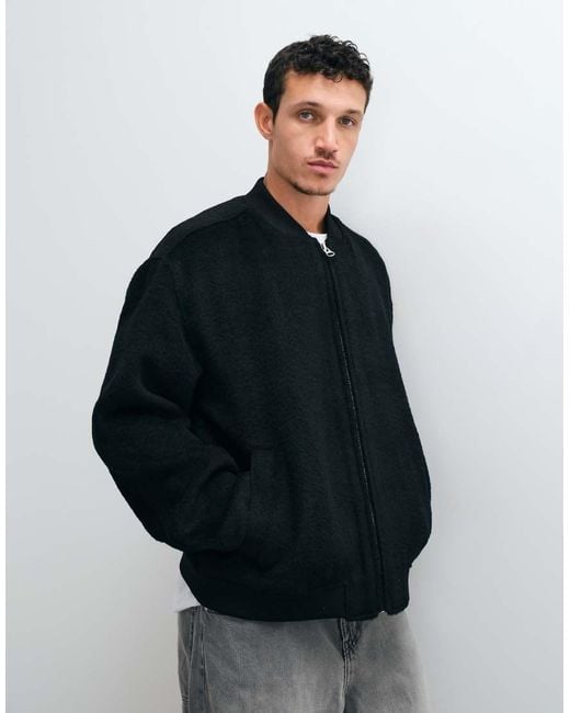 ASOS Blue Oversized Wool Look Bomber Jacket for men