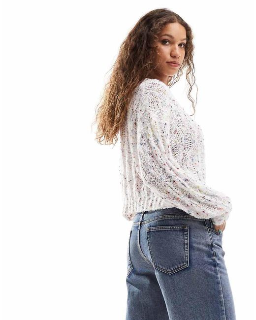 Daisy Street Blue Cream Multi Marl Loose Knitted Crop Jumper