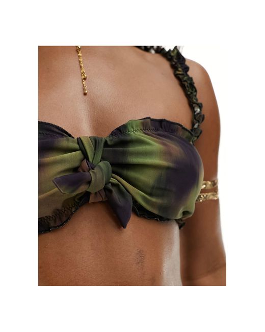 Miss Selfridge Brown Tie Front Frill Detail Bikini Top-multi