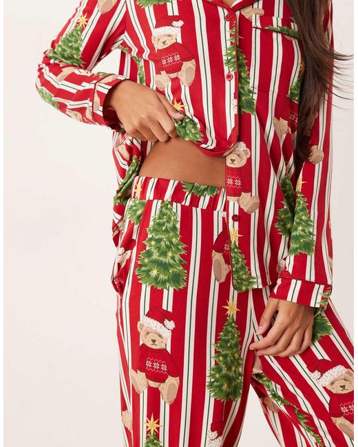Chelsea Peers Red His & Hers Poly Long Sleeve Camp Collar Pajama Set