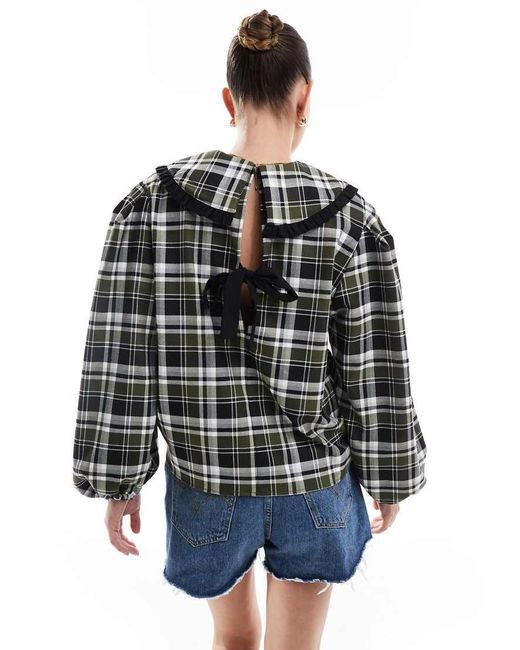 Camicia A Quadri Con Colletto Con Volant E Fiocco Sul Retro di ASOS in Blue