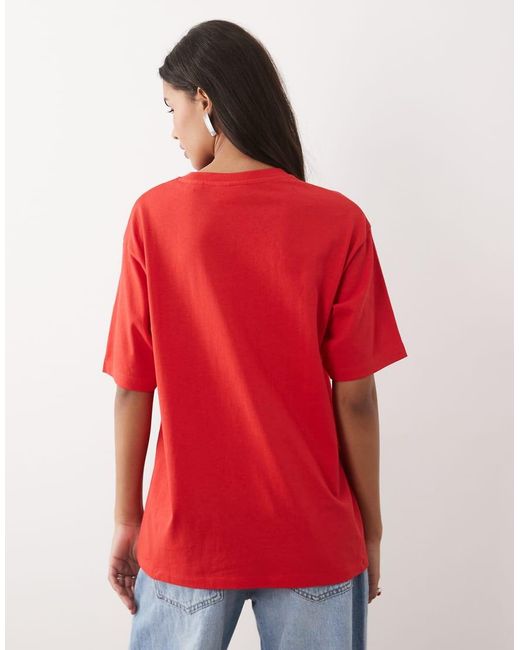JJXX Red Oversized T-Shirt With Heart Print