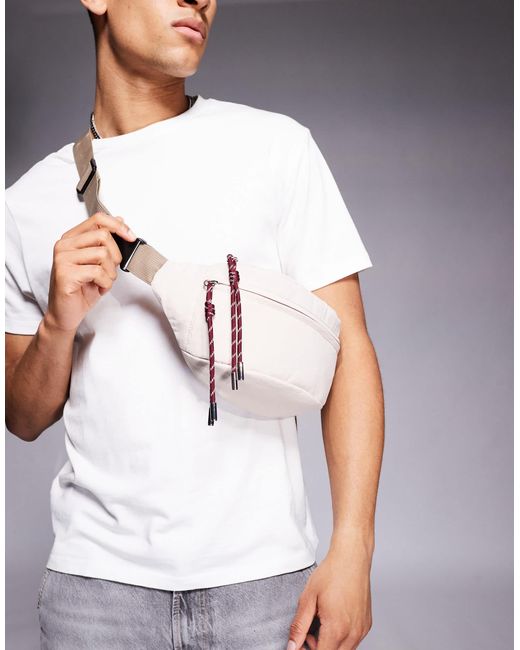 ASOS White Nylon Bum Bag With Contrast Pullers for men