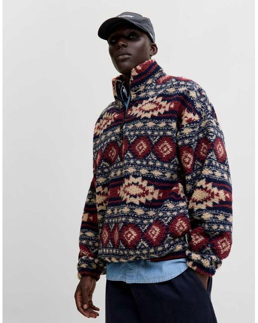 Jack & Jones Blue Fleece Half-Zip Sweatshirt for men