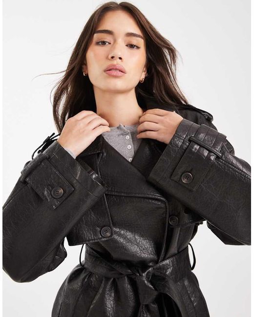 Gabardina Midi Negra De Cuero Sintético De Miss Selfridge de color Black