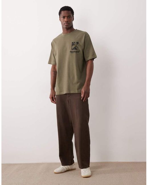 ASOS Green Heavyweight Relaxed T-shirt With Floral Graphic And Embroidery for men