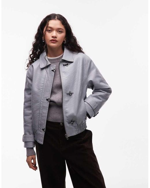Collusion Gray Collar Detail Hardware Pu Jacket