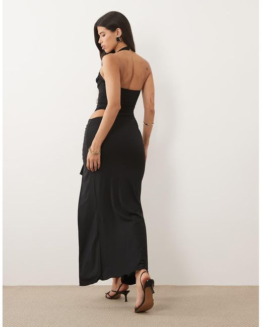 Oh Polly Black Halter Neck Cut Out Detail Thigh Split Maxi Dress