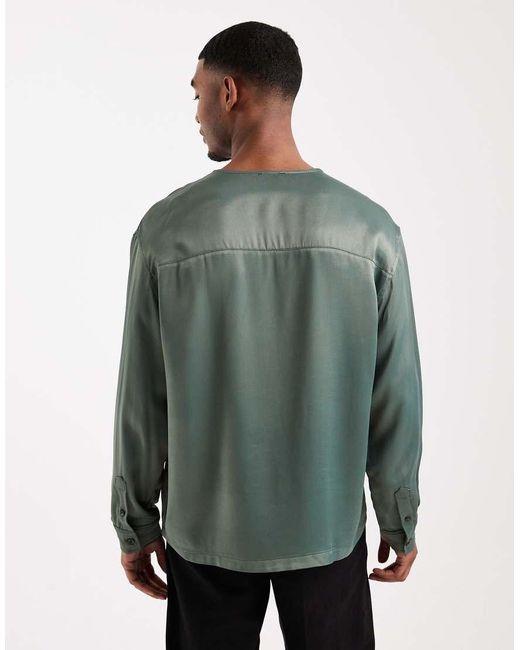 ASOS Green Oversized Overhead Satin Shirt for men