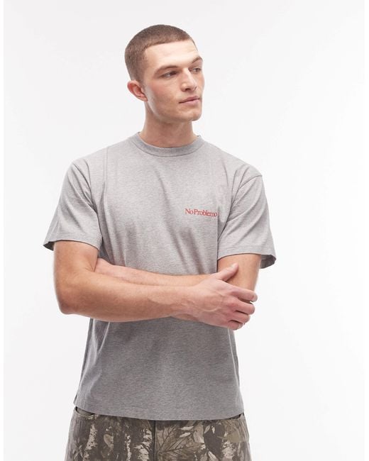 No Problemo Gray 100% Cotton T-Shirt With Mini Logo for men