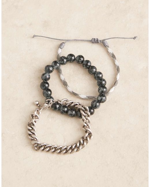 ASOS Black Festival Beaded And Chain 3 Pack Bracelets for men