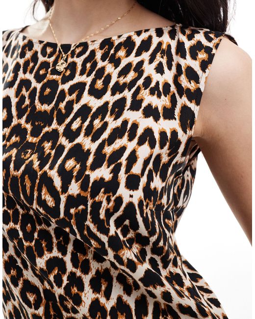 ASOS White Leopard Print Slash Neck Mini Dress