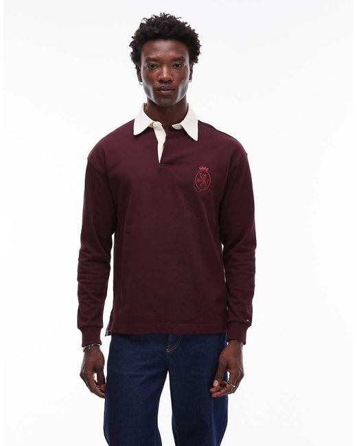 Tommy Hilfiger Purple Crest Logo Long Sleeve Rugby Polo Shirt for men