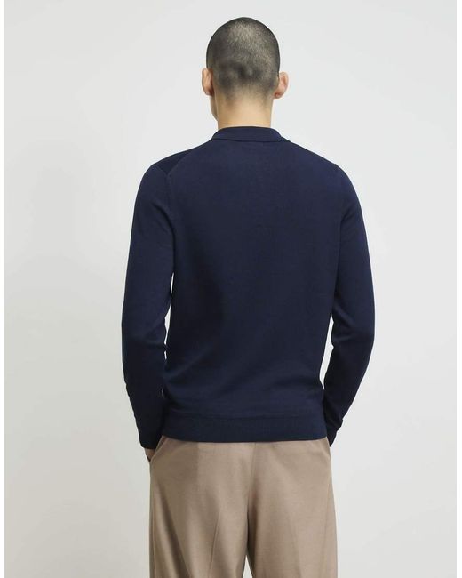 River Island Blue Slim Fit Knitted Polo Shirt for men