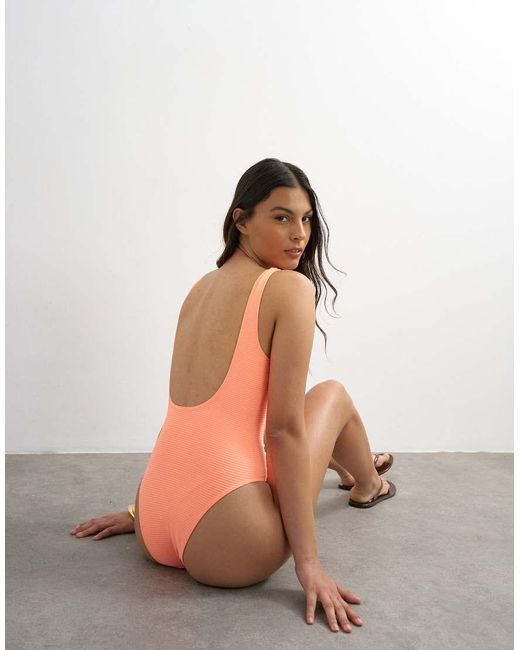 TOPSHOP Red Athens Ribbed Swimsuit