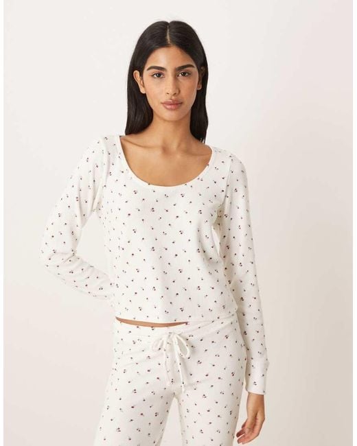 Hollister White Gilly Hicks Lace Trim Waffle Long Sleeve Crop Top