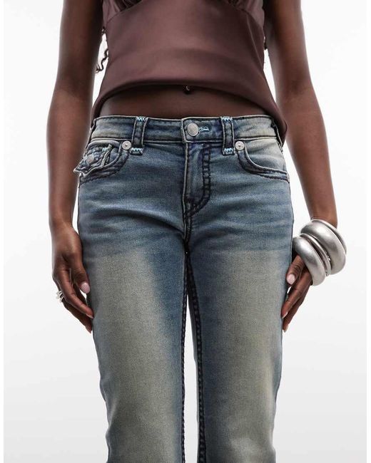 True Religion Blue Becca Mid Rise Flap Pocket Bootcut Jeans