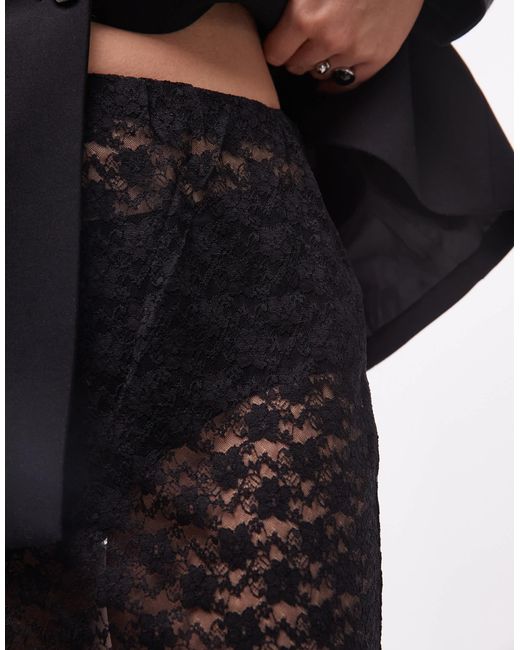 ASOS Lace Sheer Column Maxi Skirt in Black | Lyst