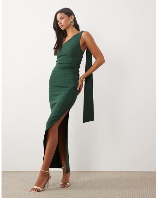 TFNC London Green Bengaline One Shoulder Draped Maxi Dress