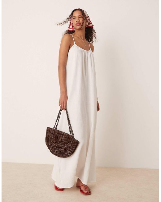 Vila Natural – langes camisole-kleid aus baumwolle