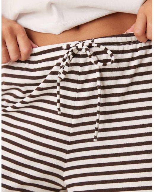 Gina Tricot Gestreepte Broek Van Superzachte Jersey Met Wijde Pijpen En Trekkoord in het Natural