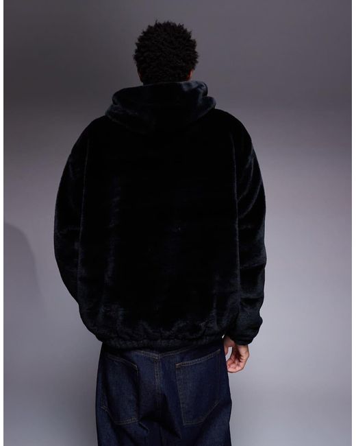 Sudadera Negra Extragrande Con Capucha Y Bolsillos Con Abertura Lateral De Piel Sintética De ASOS de hombre de color Gray