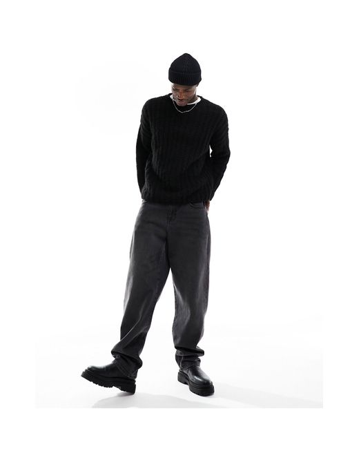 ASOS Black Oversized Open Knit Fluffy Rib Jumper for men
