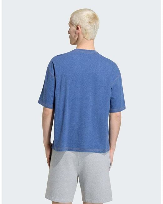 Adidas Originals Blue Trefoil Essentials Melange Loose Cropped Tee for men
