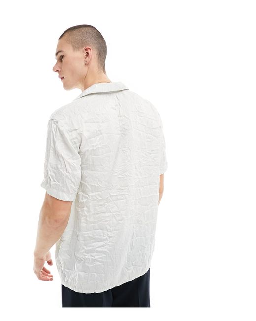 ASOS White Short Sleeve Relaxed Fit Deep Revere Collar Satin Shirt for men