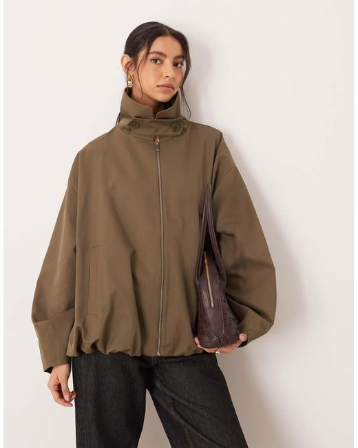 ASOS Brown Bubble Hem Funnel Neck Trench Jacket