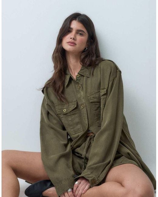 ASOS Brown Washed Utility Shirt With Pocket Detail