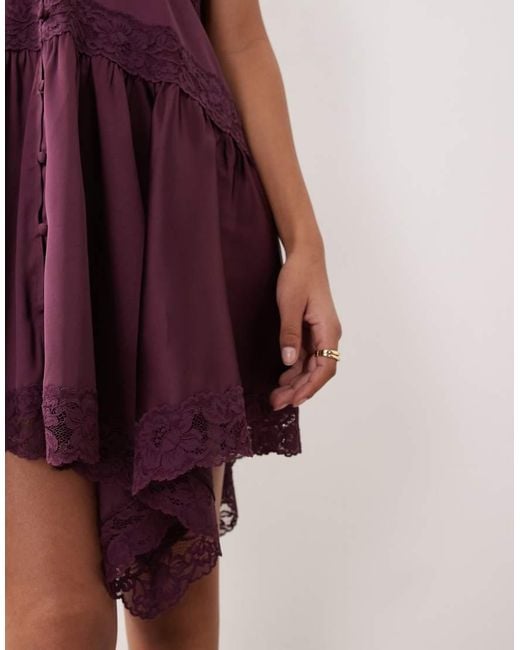 Miss Selfridge Red Boho Satin Lace Insert Hanky Hem Mini Dress