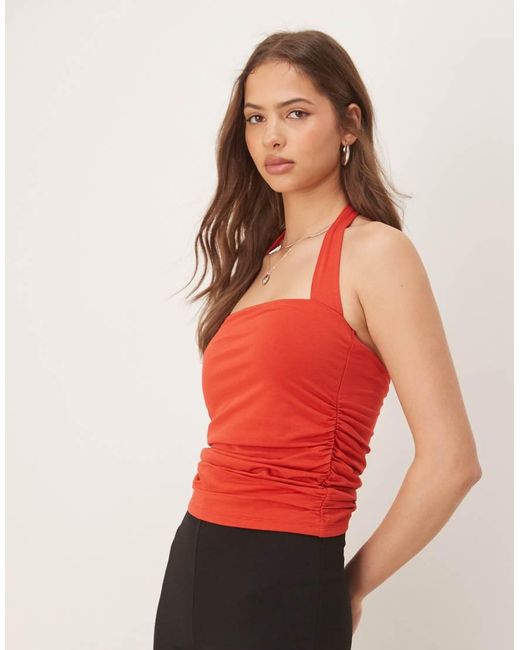 Abercrombie & Fitch Mouwloze Top Met Vierkante Hals En Halternek in het Red