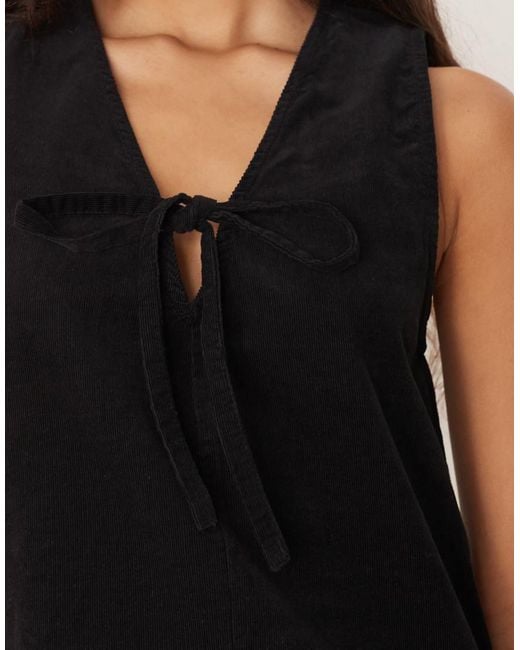 Nobody's Child Natural Nila Tie Detail Corduroy Pinafore Mini Dress