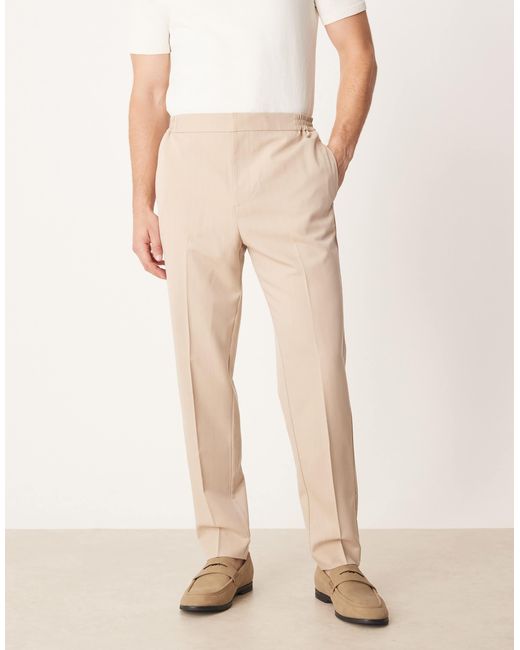 ASOS Natural Tapered Dress Pants With Elastic Waist for men