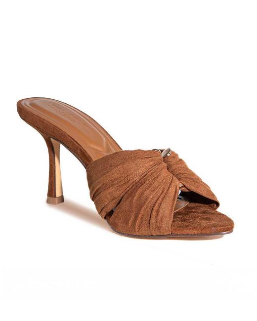 SEQWL Brown Heeled Stiletto Mules High Heel Sandals With Twisted Front