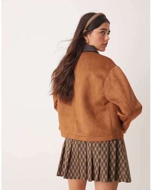 Miss Selfridge Natural Jersey Check Pleated Skort