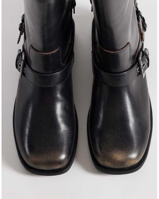 ASOS Black Asher Flat Biker Boots