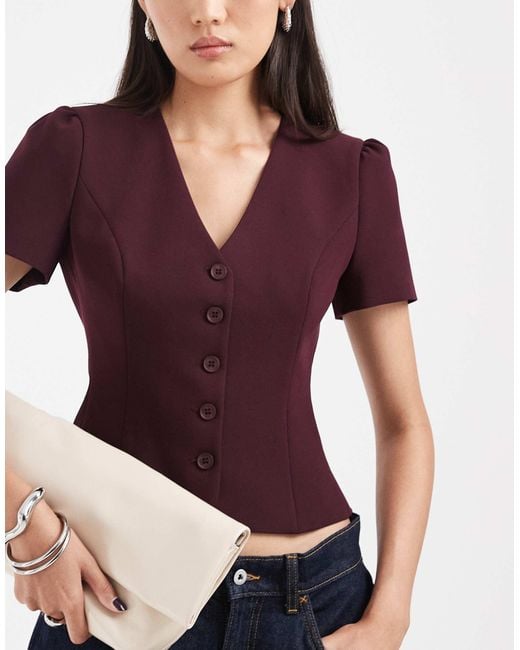 ASOS Purple Tailored Button Through Cinch Top