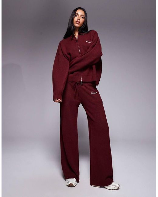 Kaiia Red Knitted Embroide Logo Zip Through Jumper Co-ord