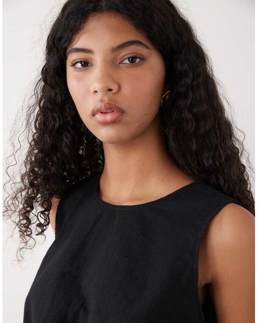 Monki Black Linen Blend Bubble Top