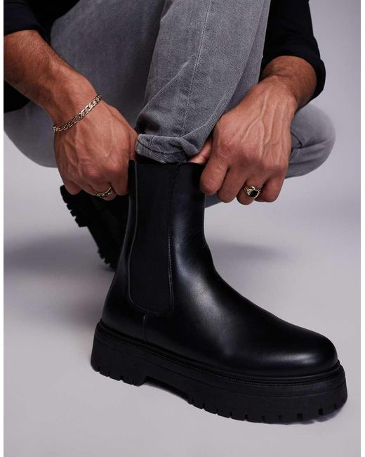 Botines Chelsea Negros Con Suela Gruesa De ASOS de hombre de color Black
