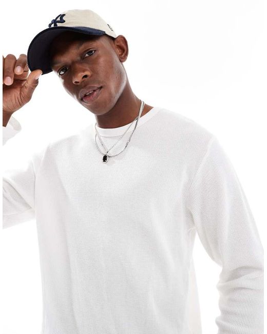 Cotton On White Long Sleeve Waffle T-shirt for men