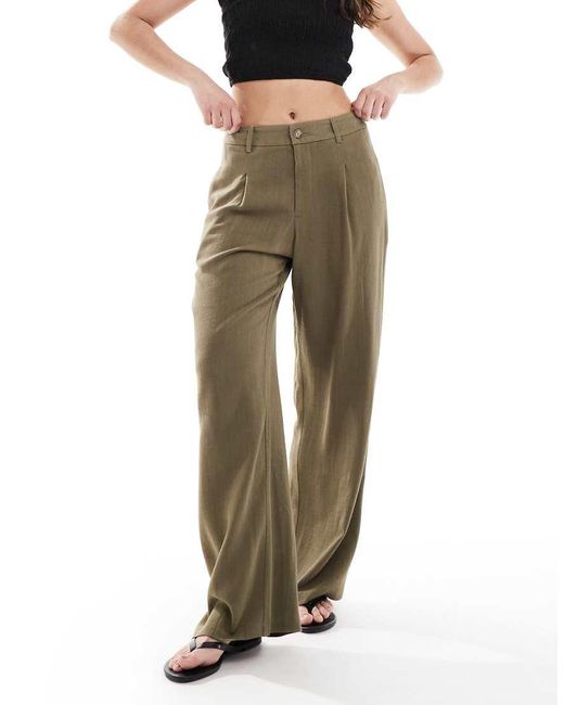 Miss Selfridge Elegante Broek Met Wijde Pijpen Van Linnenmix in het Green